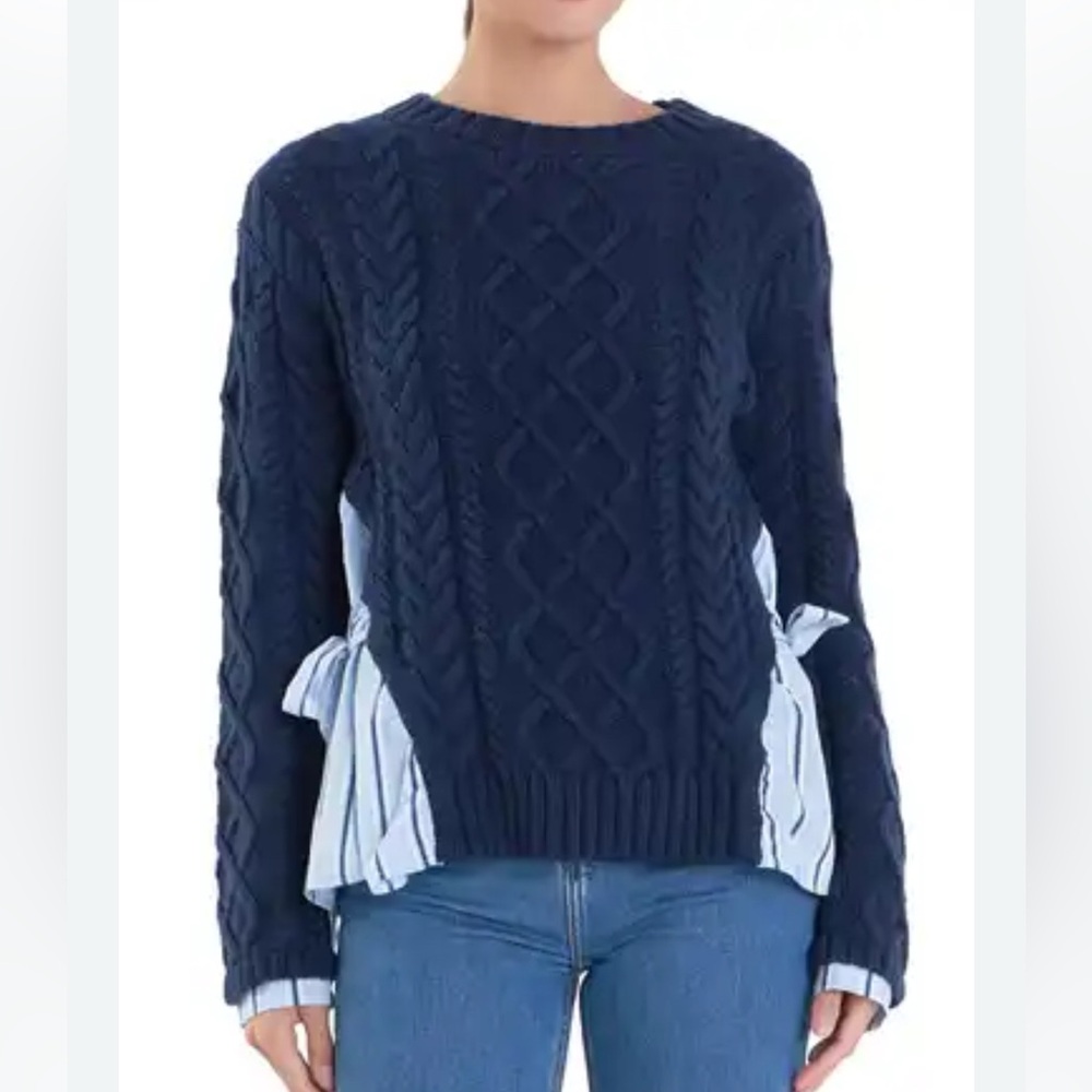 NWT English Factory mix media cable knit sweater